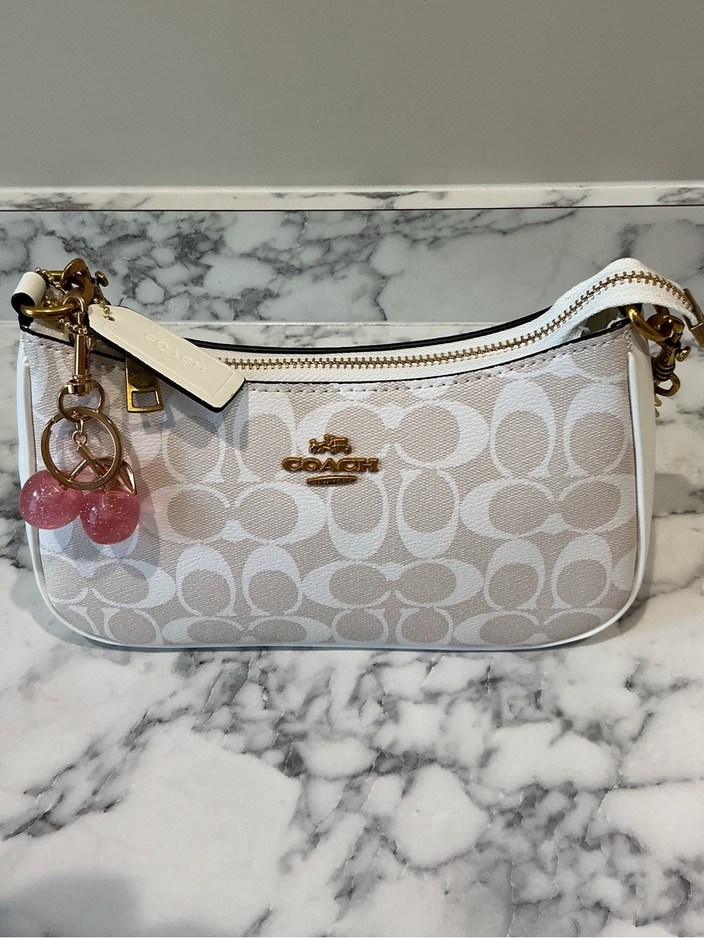 Coach Chalk & White Signature Mini Shoulder Bag with Gold Chain - Picture 5 of 5